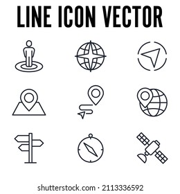 Navegación. ubicación, elementos GPS conjunto plantilla de símbolo de icono para la colección de diseño gráfico y web ilustración vectorial