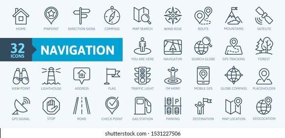 Navigation, location, GPS elements -  thin line web icon set. Outline icons collection. Simple vector illustration.