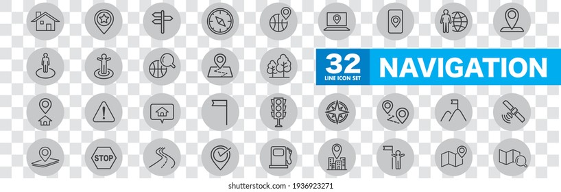 Navigation, location, GPS elements - thin line web icon set. Outline icons collection. Simple vector illustration.