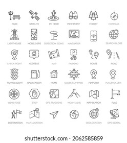 Navigation, location, GPS elements - thin line web icon set