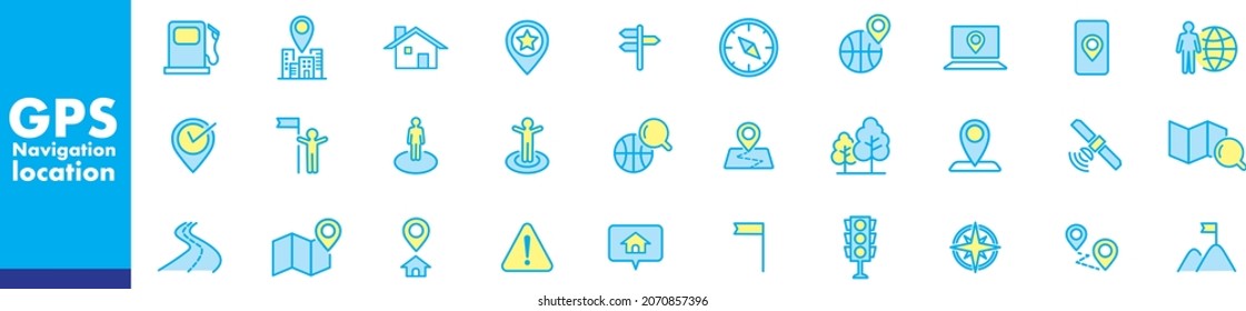 Navigation, location, GPS elements - thin line web icon set. Outline icons collection. Simple vector illustration.