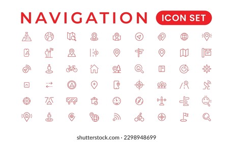 Navigation, location, GPS elements - thin line web icon set. Outline icons collection. Simple vector illustration.
