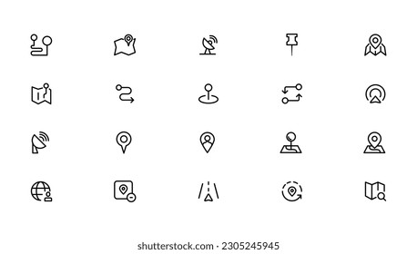 Navigation, location, GPS elements - thin line web icon set. Outline icons collection. Simple vector illustration
