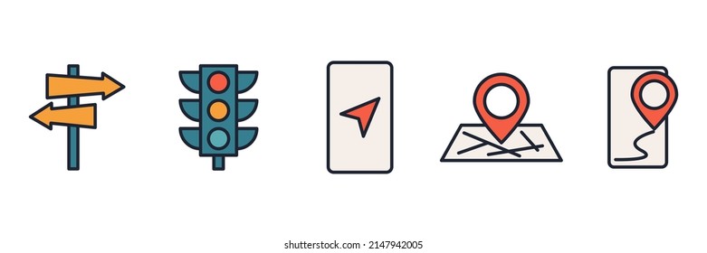 Navigation. location, GPS set icon symbol template for graphic and web design collection logo vector illustration