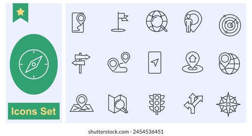 Navigation Location icon set symbol collection, logo isolated vector illustration