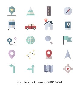 Navigation and location Icons Set Of Vector Illustration Style Colorful Flat