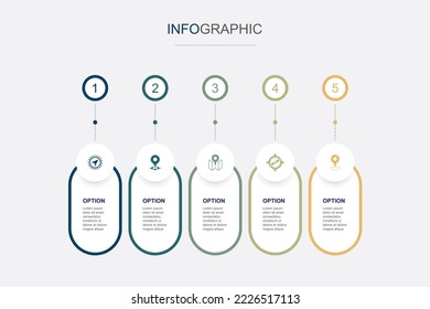 Navegación, ubicación, mapa, brújula, iconos gps Plantilla de diseño infográfico. Concepto creativo con 5 pasos