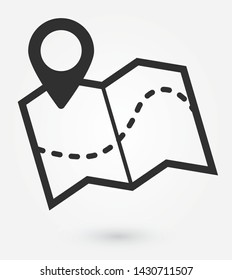 Navigation, Location and Map Line Vector Icon. Contains Map with a Pin, Route map, Navigator, Direction. Pixel Perfect. - Vector