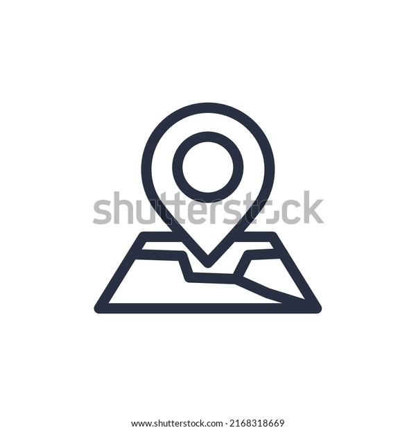 Navigation, Location and Map Line Vector Icon with\
a Pin, Route map, Navigator, Direction symbol. GPS map, move to the\
map pointer, online order tracking. Geolocation, along the\
designated route