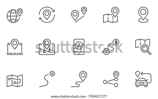 Navigation, Location and Map Line Vector\
Icons Set. Contains Map with a Pin, Route map, Navigator, Direction\
and more. Editable Stroke. 48x48 Pixel\
Perfect.