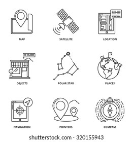 Navigation and location vector icons set modern line style