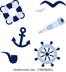 Navigation logo icon set, ocean, navy, sailor vector illustration pattern