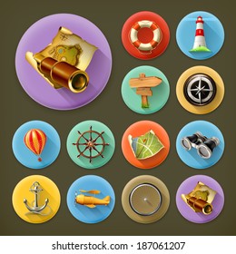 Navigation, long shadow icon set