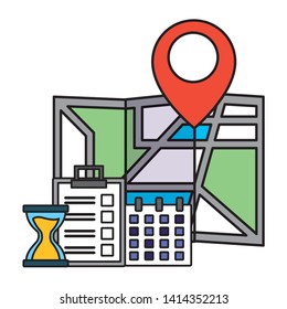 navigation map calendar clipboard clock fast delivery business vector illustration