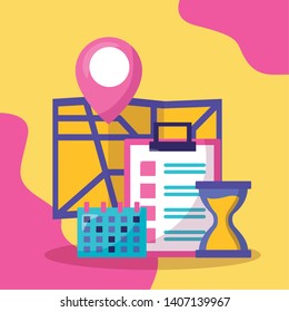 navigation map calendar clock fast delivery business vector illustration