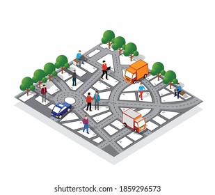 The navigation map of the city with signs and directions of motion