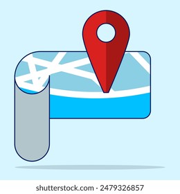 Navigation map concept. Map pin location icon. Detailed map and navigation, Red Locator Mark on map and location pin or GPS navigation icon sign, creative search symbol in cartoon style.