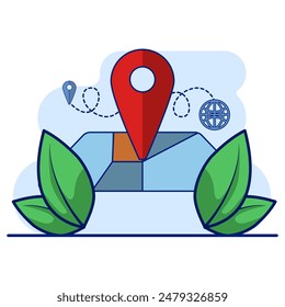 Navigation map concept. Map pin location icon. Detailed map and navigation, Red Locator Mark on map and location pin or GPS navigation icon sign, creative search symbol in cartoon style.