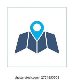 Navigationskarte Symbol blau flach Vektor Design Standort Pin Symbol gps Route Ziel Reise Geografie Grafikelement Zeichen