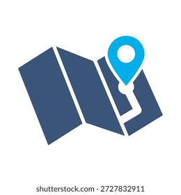 Navigationskarte Symbol blau flach Vektor Design gefaltet Papier Position Pin Symbol gps Route Ziel Reise Geografie Grafikelement Zeichen