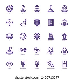 Navigation and Map icon pack for your website, mobile, presentation, and logo design. Navigation and Map icon basic line gradient design. Vector graphics illustration and editable stroke.