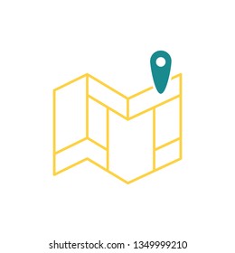 Navigation map icon. Stencil in blue and yellow tone. Vector illustration.