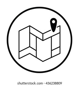 Navigation map icon. Thin circle design. Vector illustration.