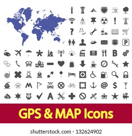 Navigation map icons set. Vector illustration.