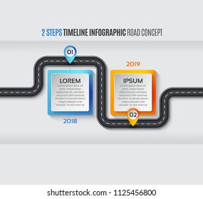 Navigation map infographic 2 steps timeline concept. Vector illustration winding road. Color swatches control