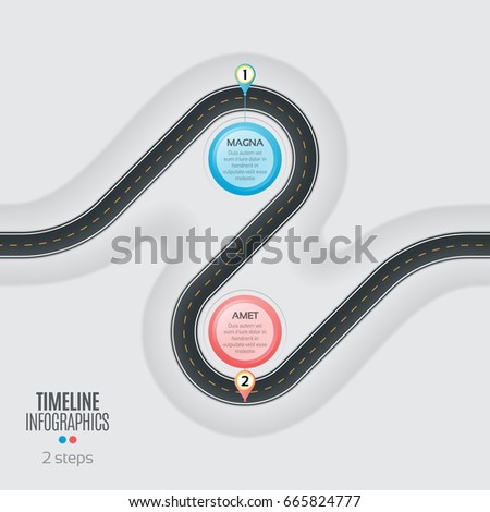 Navigation map infographic 2 steps timeline concept. Winding road. Vector illustration.