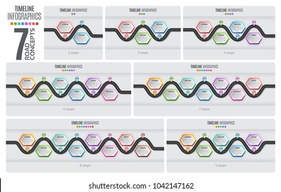 Navigation map infographic timeline concept. Vector illustration winding road. Color swatches control