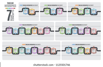 Navigation map infographic timeline concept. Vector illustration winding road. Color swatches control