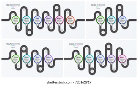 Navigation map infographic timeline concept. Winding road. Vector illustration set
