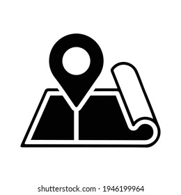 Navigation map, location icon. Black vector graphics.