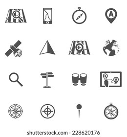 Navigation map location local city search icons black set isolated vector illustration