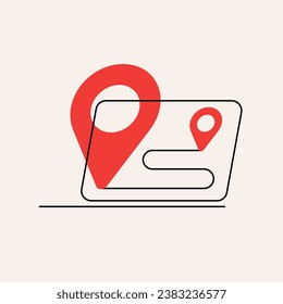 Navigation map maker on laptop outline icon on white background