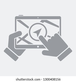 Navigation map on tablet - Flat and isolated vector illustration icon with minimal and modern design
