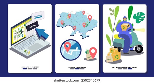 Navigation map. Order online. Flat courier. Red vector locator mark on map and location pin or GPS navigation icon sign. Country silhouette and red locator marks. Zoomed blue and green street map
