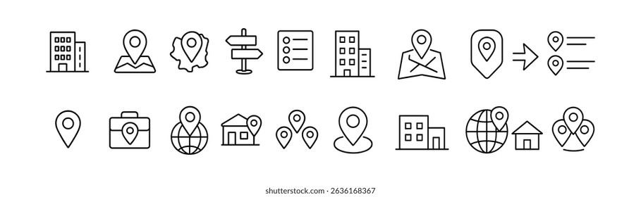 Navigation, map outline icon set - flat geolocation, gps and direction symbols