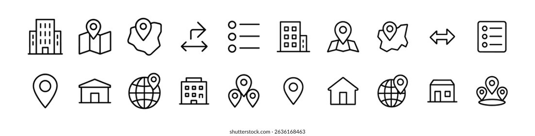 Navigation, map outline icon set - minimalist, location, direction symbols