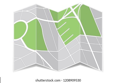 Navigation map. Paper folded. Vector 3d illustration isolated on white background
