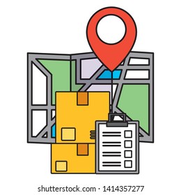 navigation map pin clipboard boxes fast delivery business vector illustration