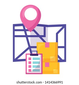 navigation map pin clipboard boxes fast delivery business vector illustration