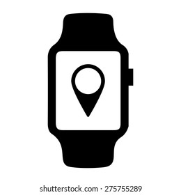 Navigation map pin point icon on smart watch. vector illustration