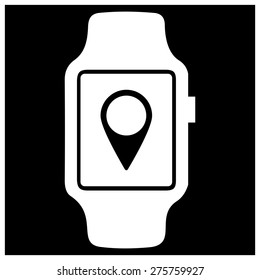 Navigation map pin point icon on smart watch. vector illustration