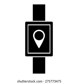 Navigation map pin point icon on smart watch. vector illustration