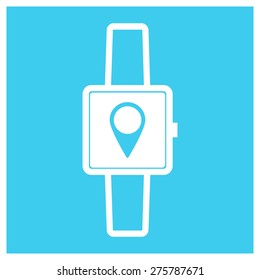 Navigation map pin point icon on smart watch. vector illustration
