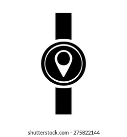 Navigation map pin point icon on smart watch. vector illustration