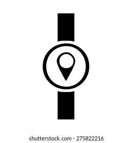 Navigation map pin point icon on smart watch. vector illustration