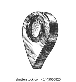 Navigation Map Pointer Gps Location Symbol Vector. Showing Starting Current Point Of Departure Position On Map. Navigator Element Marker Monochrome Hand Drawn In Vintage Style Cartoon Illustration